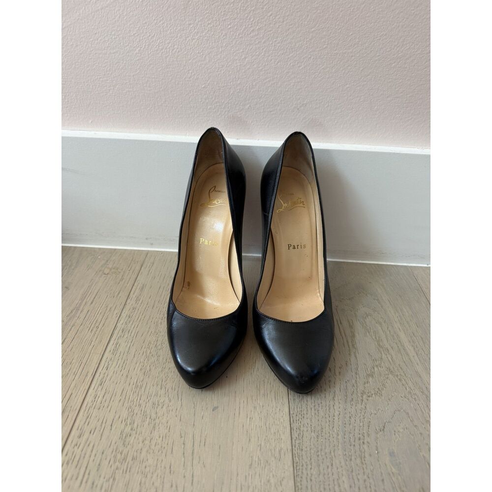 Christian Louboutin Black Leather Round Toe Pumps High Heels Size 38